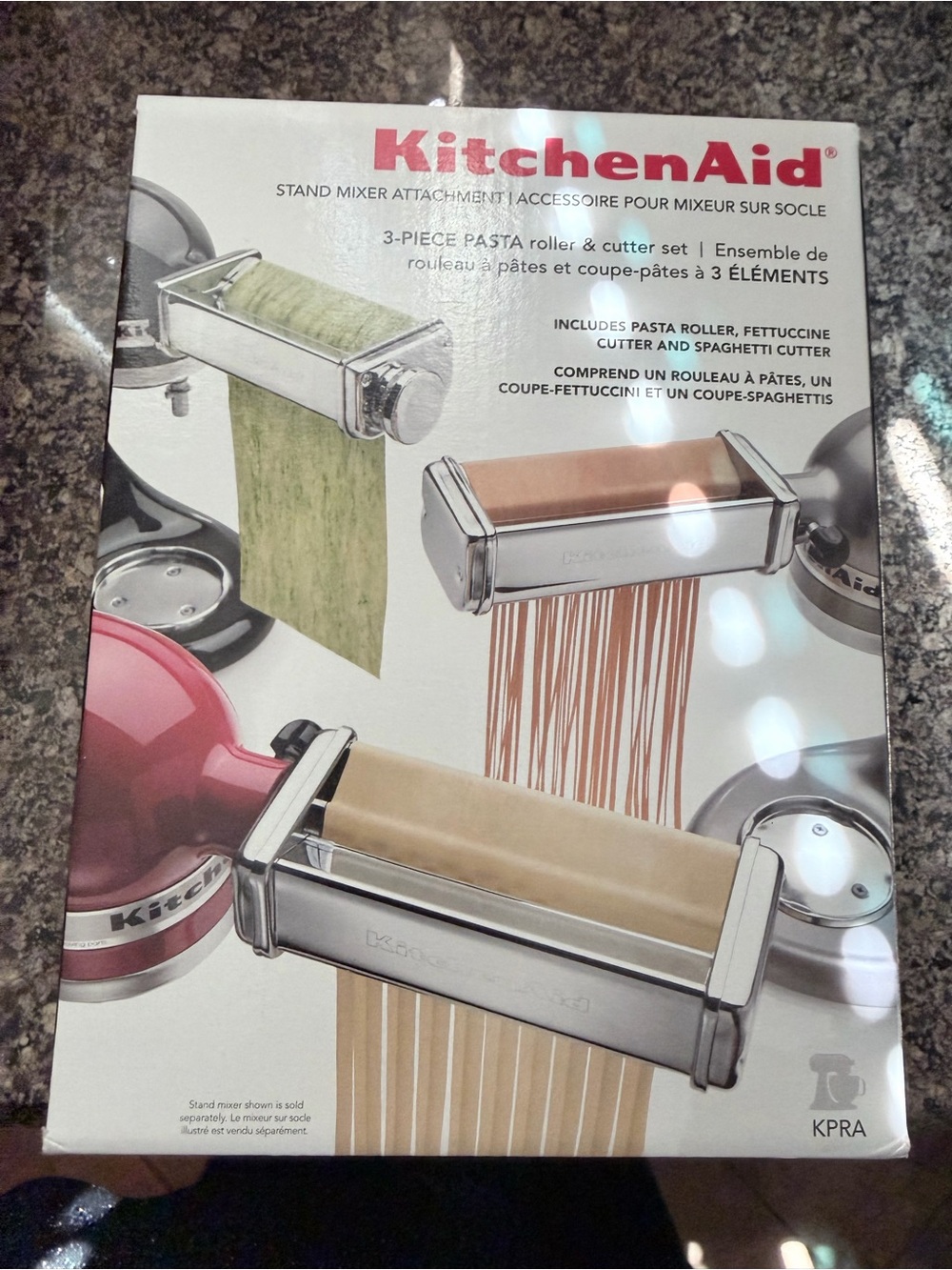 KitchenAid Silver Pasta Roller & Cutter Set with Red Mixer Accent